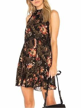 Free People Intimately Black Floral Lace Trim She Moves Mini Slip Dress Medium